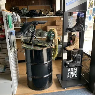 Our Belleville boots! Each of the three Belleville boots displayed will come with a one year warranty! Just ask us for the details!