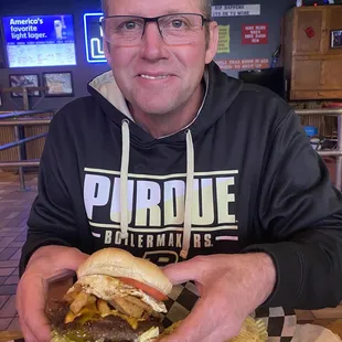 The 4 T Burger hit the spot!!  It's tasted even better than it looks. He was barely able to eat half.