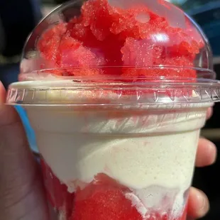 6/30/23 small Gunther&apos;s 50/50 vanilla w/strawberry freeze. 100% recommend!