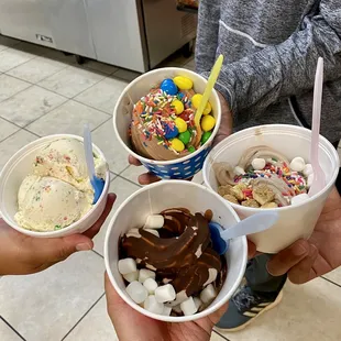 three bowls of ice cream