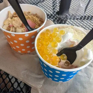 Hazelnut &amp; banana, Dairy Free watermelon &amp; pineapple with Lychee &amp; Mango boba