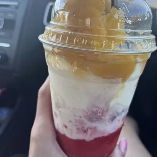 50/50 - Mango and Strawberry fruit freeze with vanilla ice cream