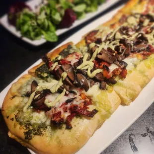 Wild Mushroom Flatbread (Background: Roasted Beet Salad)