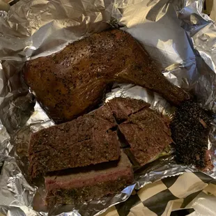 Chicken and brisket. Sauce not added yet.