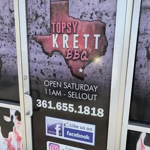 Most of the info you need. Friday 11-2 or sell out now part of their hours.