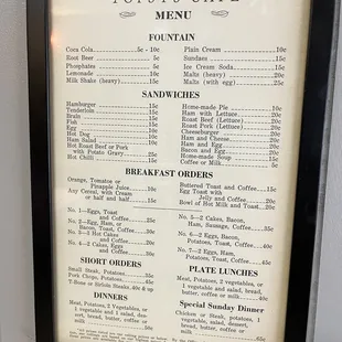 the menu for the restaurant