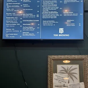 a menu on the wall