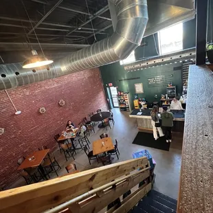 From upstairs to downstairs.   Nice place. Simple menu.