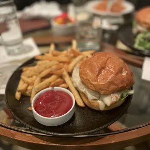 Grilled Herb Marinated Chicken Sandwich with French fries