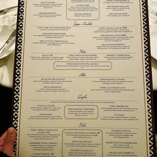 a menu for a restaurant