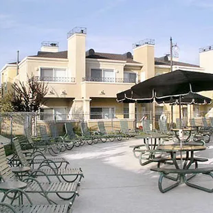Spacious lounge area by the pool.