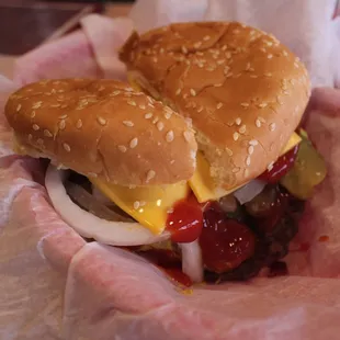 Torch Burger with Cheese and everything on it.