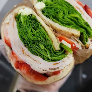 a turkey, lettuce, and tomato sandwich