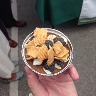 S'mores atop the chocolate crème brûlée.