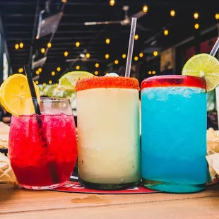 a variety of drinks on a table