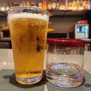 Miller Lite draft and double shot of titos