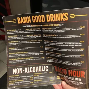 Menu drinks