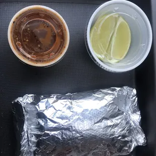 Three tacos to-go limes and mild salsa