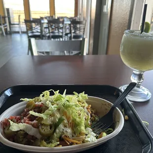 Black bean and chicken bowl with a frozen margarita!
