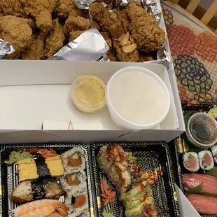 a variety of sushi and rolls