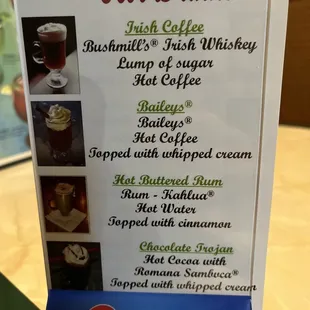 Drinks menu