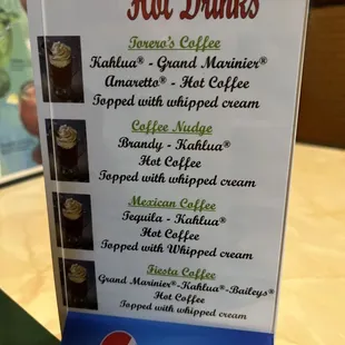 Drinks menu