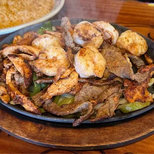 Steak, Pork &amp; Shrimp Fajitas