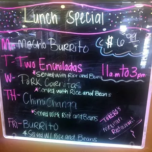 Lunch specials board