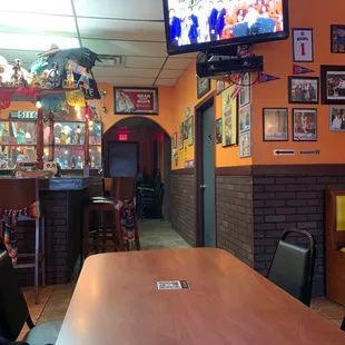 Inside. We sat at a large, room table to accommodate the 7 of us. Plenty of space to get down with our huge plates of deliciousness.