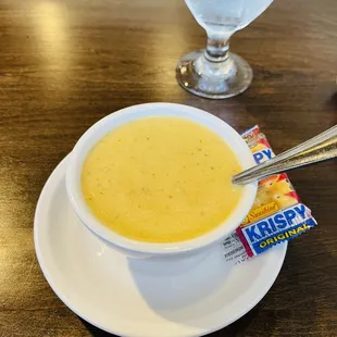 a bowl of soup on a plate
