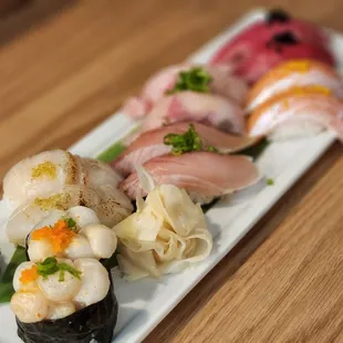 Sushi -- Scallops, Giant Scallops, Albacore, Yellowtail, Salmon, and Tuna