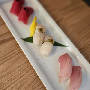Sushi (Nigiri) - Tuna, Giant Scallop, and Yellowtail