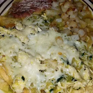 Green chile chicken chilaquiles