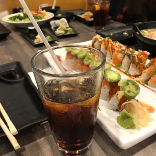 drink, sushi and sashimi