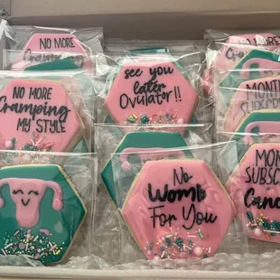 a box of decorated cookies