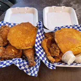 two trays of fried food