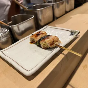 Chicken skin and scallion