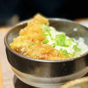 Small fried chicken with tartar sauce bowl