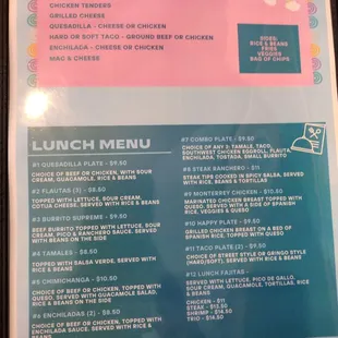 the menu for the kids&apos;s menu