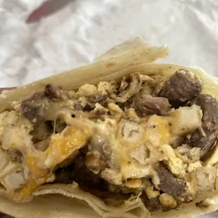 Inside the steak &amp; egg burrito