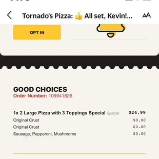 Plainly state's toppings for 2 x 3 item pizzas