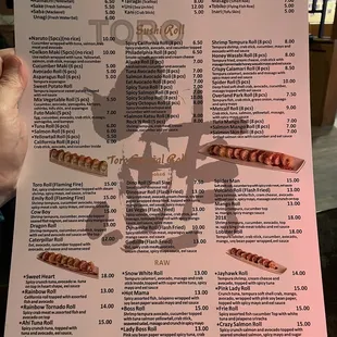 sushi and sashimi, menu
