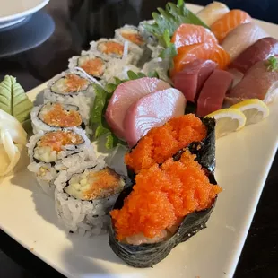 Sushi Sashimi Combo $33. The two Tobiko sushi were extra, $5.50.