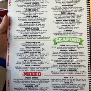 a menu for a mexican restaurant