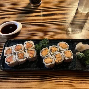 Spicy tuna roll and spicy salmon roll