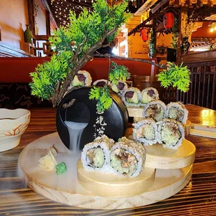 Salmon skin roll and tuna with avocado roll for lunch!