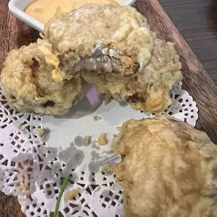 Shiitake mushrooms, stuffed with spicy salmon and cream cheese delicious