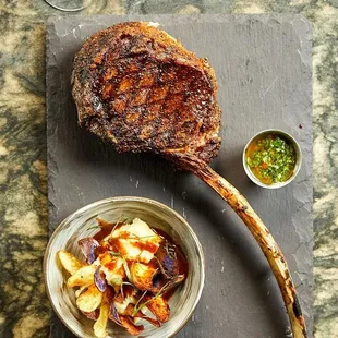 Tomahawk Steak with Potatoes 3 ways