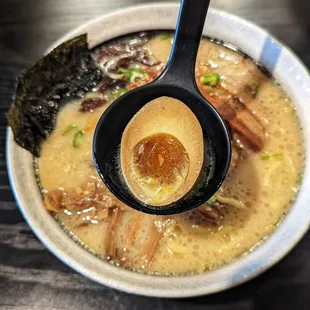 5/15/22 - Tonkotsu Ramen. Ramen Egg. Strong flavor. Overcook on edges.