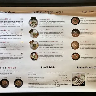 Menu as of October 2021